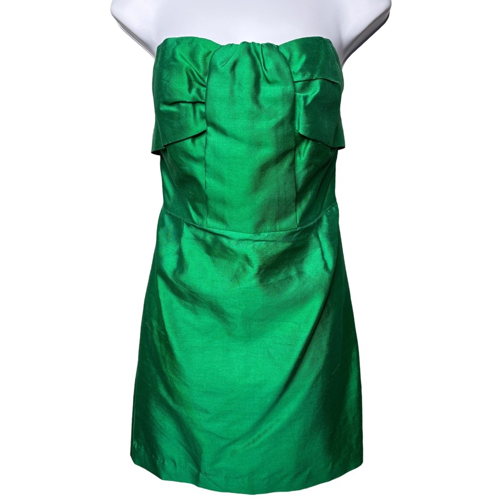 KATE SPADE Womens Green Strapless Silk Bow Front Mini Dress Sz 4 Designer Luxury